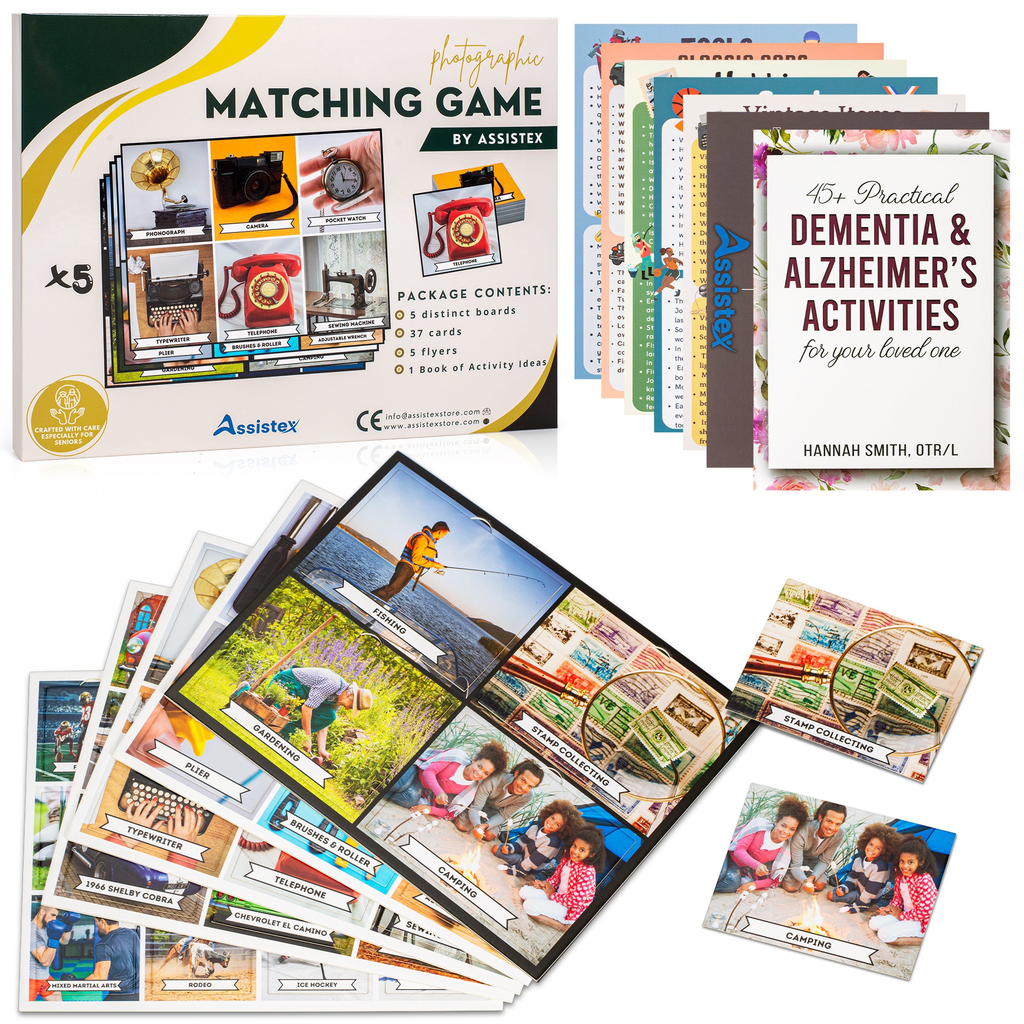 Assistex Matching Game Activity Board FOR MEN- Dementia Activities for Seniors - Memory Games for Adults with Alzheimers - Memory Loss - Matching Card Memory Games for Seniors