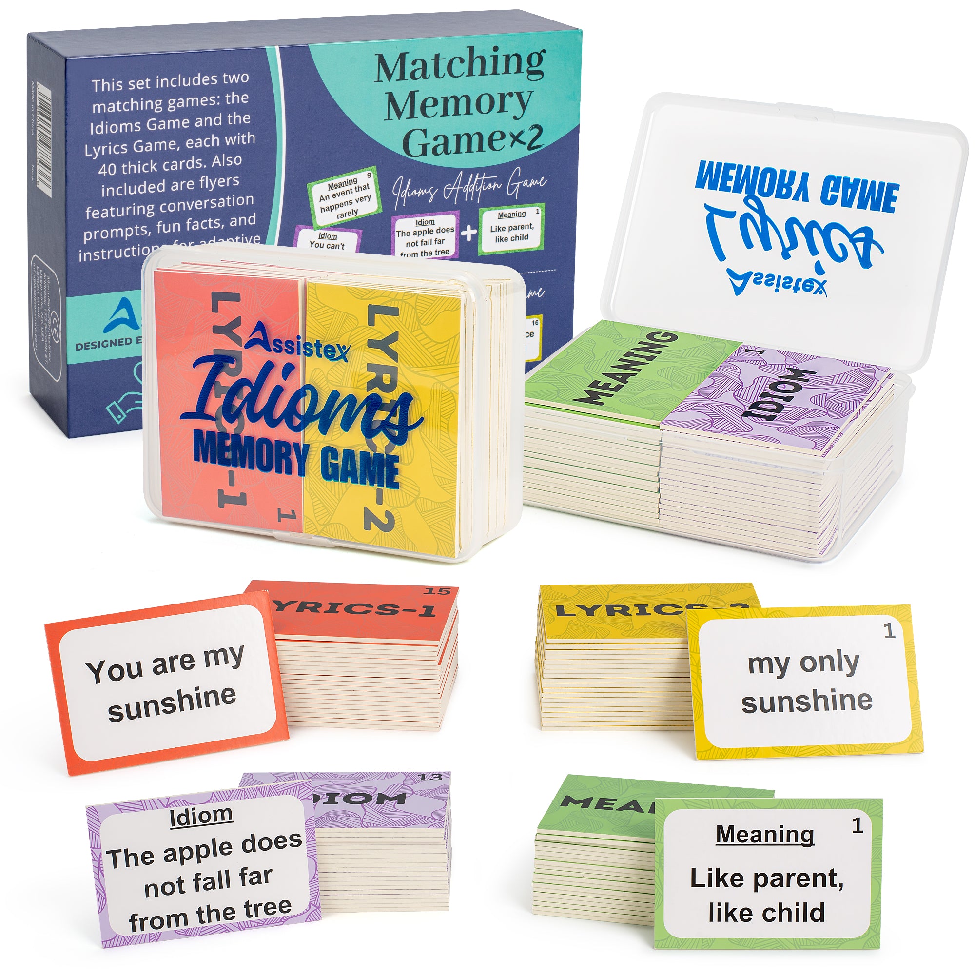 Assistex 2 in 1 Matching Card Memory Games for Seniors – Lyric and Idiom Matching Card Games for memory loss Dementia Activities for Seniors – Alzheimer&