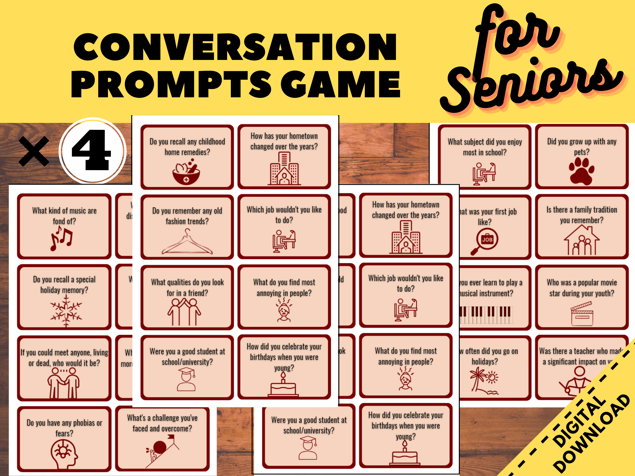 Printable Senior Conversation Game - Elderly Engagement & Memory Stimulation Activity, Dementia Activities, Reminiscing Games, memory care