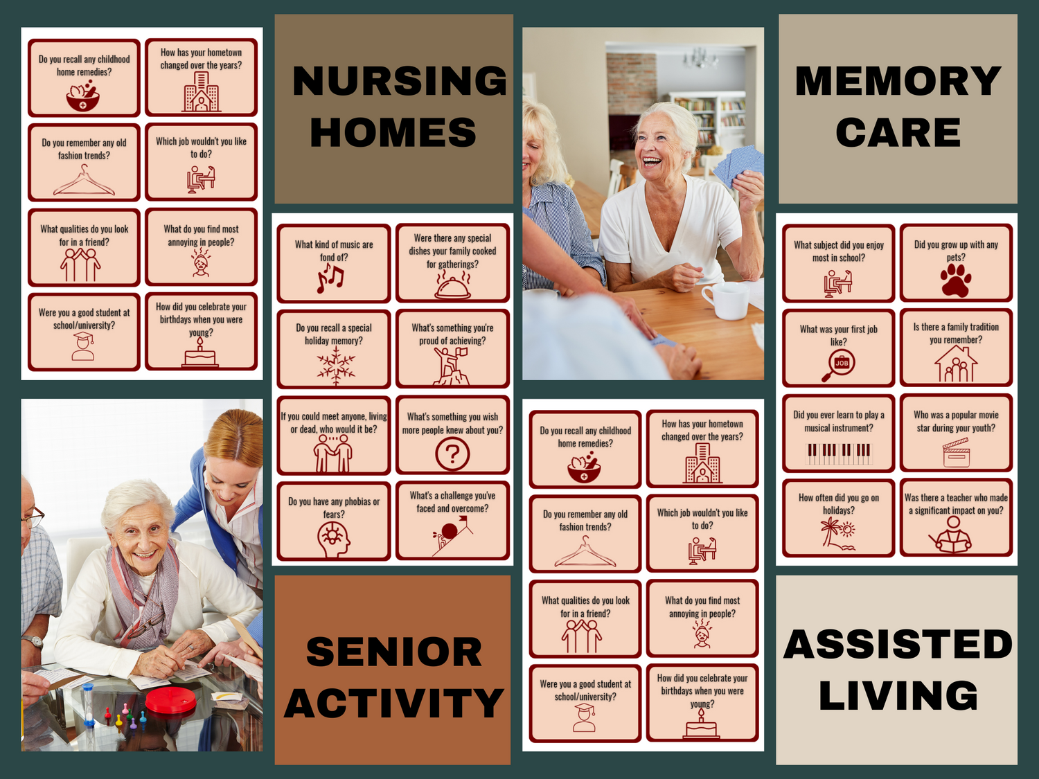 Printable Senior Conversation Game - Elderly Engagement & Memory Stimulation Activity, Dementia Activities, Reminiscing Games, memory care