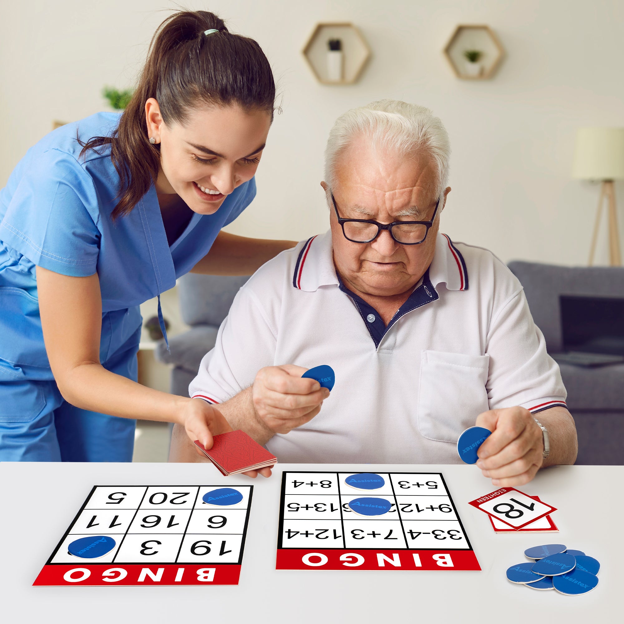 Assistex Large Text Bingo Games for Seniors – 11 Double Sided Board Games for Dementia Patients – Easy to Hold Alzheimer&
