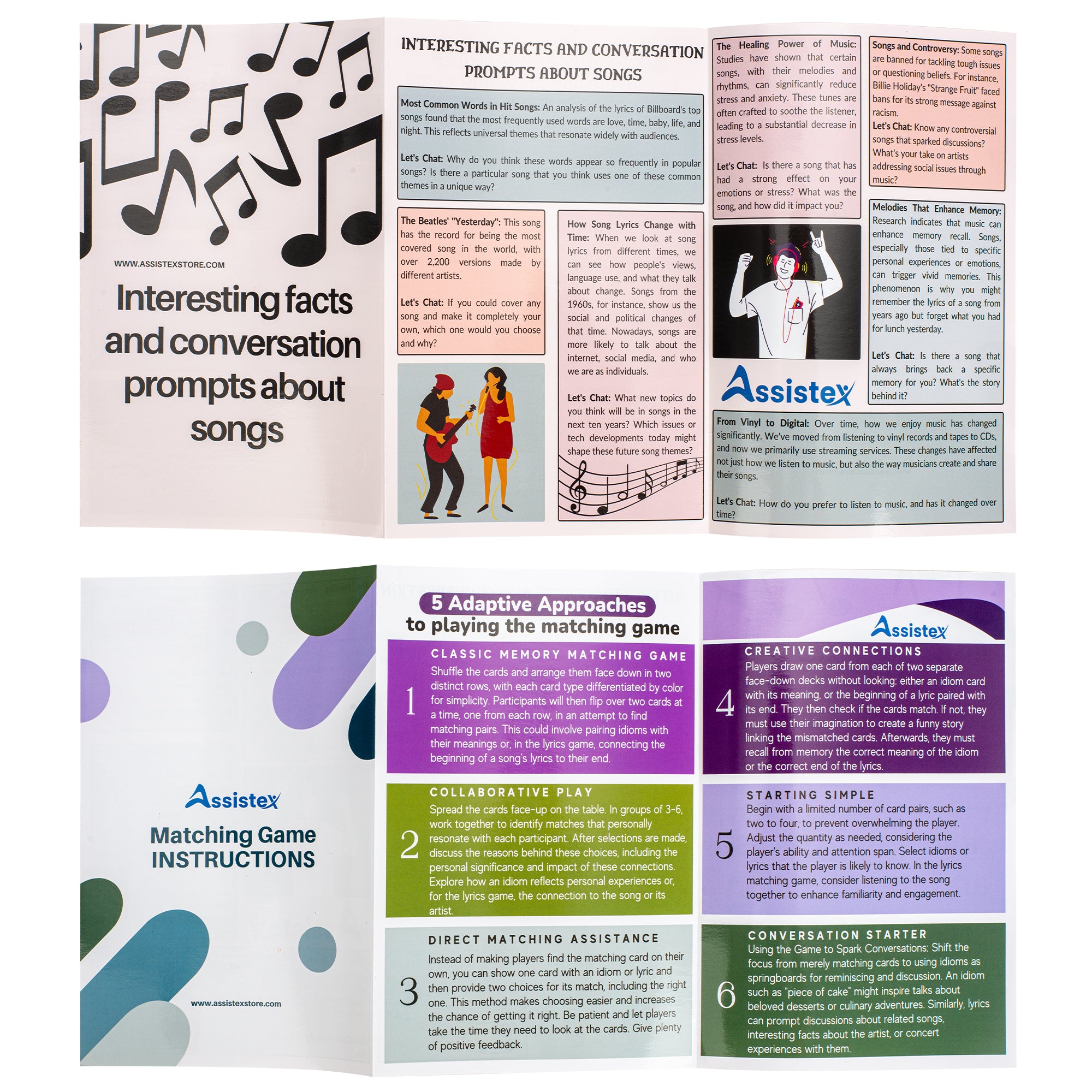 Assistex 2 in 1 Matching Card Memory Games for Seniors – Lyric and Idiom Matching Card Games for memory loss Dementia Activities for Seniors – Alzheimer&