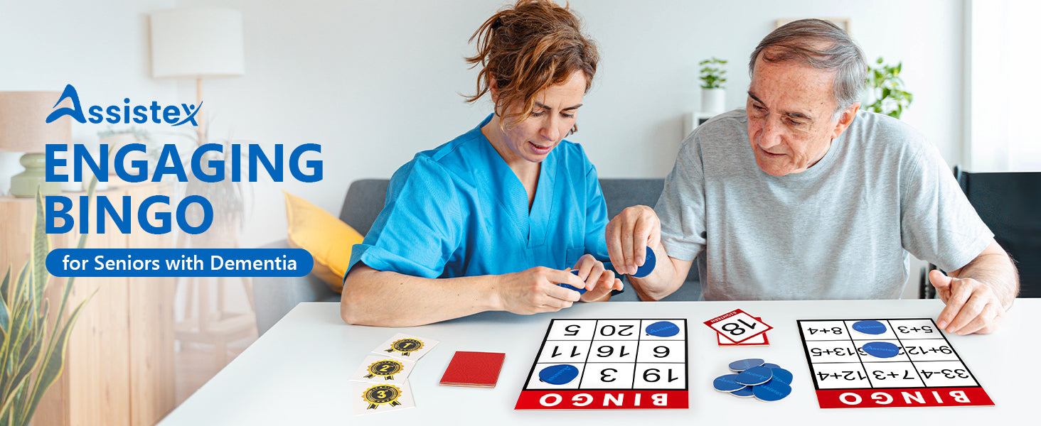 Assistex Large Text Bingo Games for Seniors – 11 Double Sided Board Games for Dementia Patients – Easy to Hold Alzheimer&