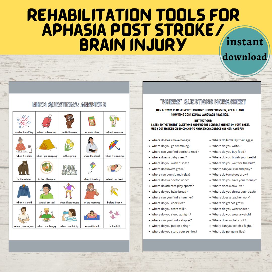 Aphasia Printable worksheets, Stroke rehab, semantic processing, Head Injury, Speech Therapy Tools, SLP, Dementia Activity, brain exercises