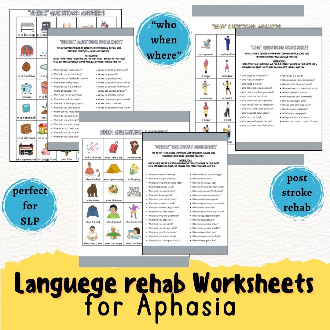 Aphasia Printable worksheets, Stroke rehab, semantic processing, Head Injury, Speech Therapy Tools, SLP, Dementia Activity, brain exercises