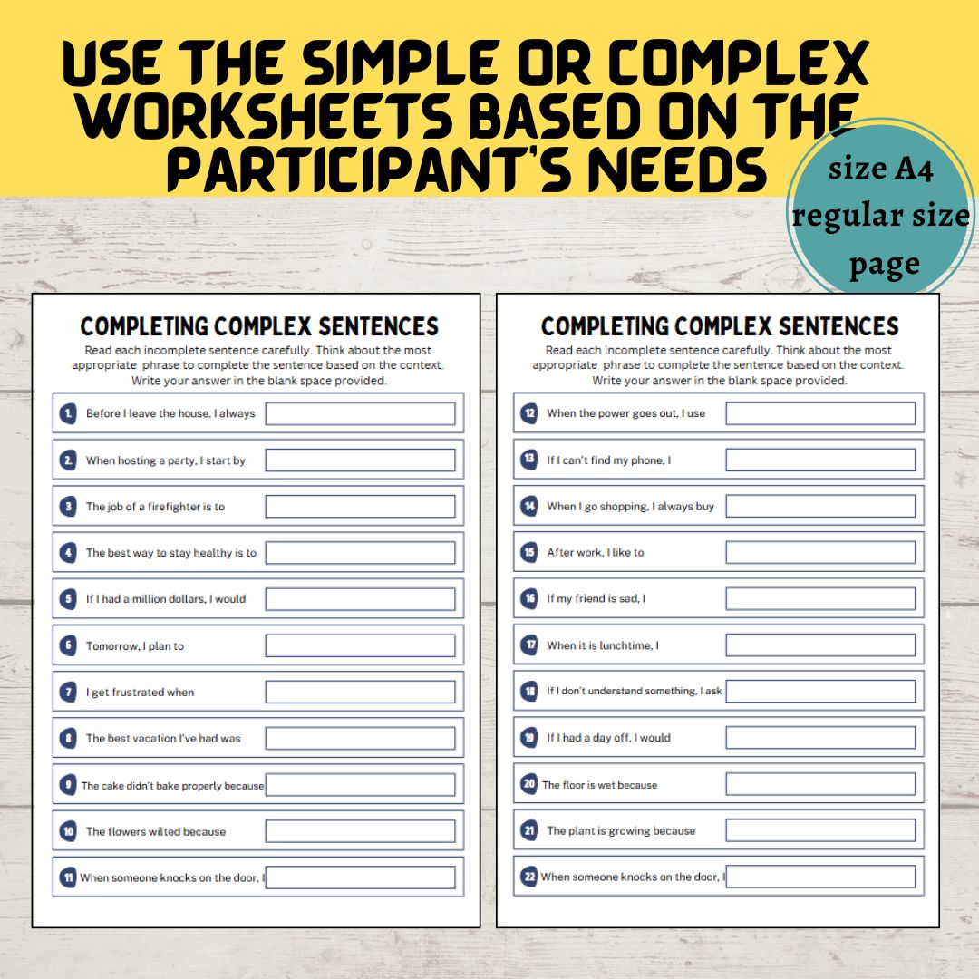 Aphasia Sentence Completion Worksheets, Printable Speach Therapy Activity, SLP tools, Caregiver Guide, Stroke rehabilitation, brain exercise