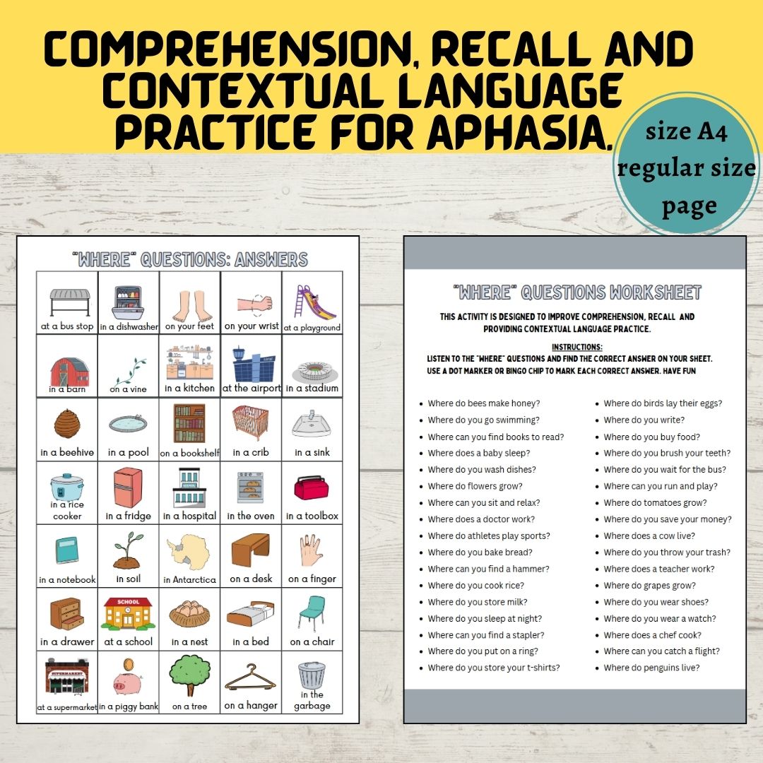 Aphasia Printable worksheets, Stroke rehab, semantic processing, Head Injury, Speech Therapy Tools, SLP, Dementia Activity, brain exercises