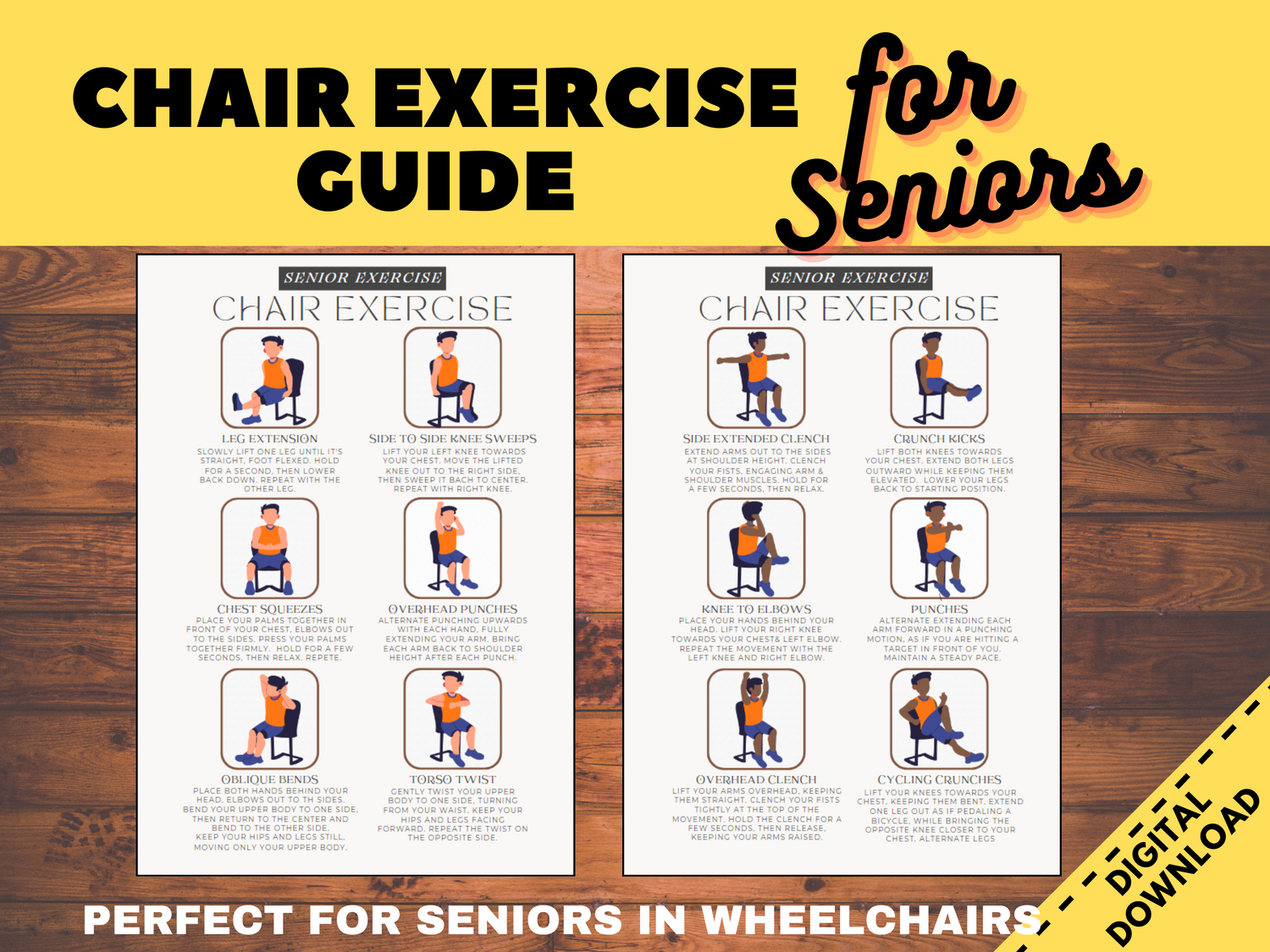 chair exercise guide for seniors, workout for elderly, physical therapy printable, wheelchair yoga, nursing home sport, dementia printables.