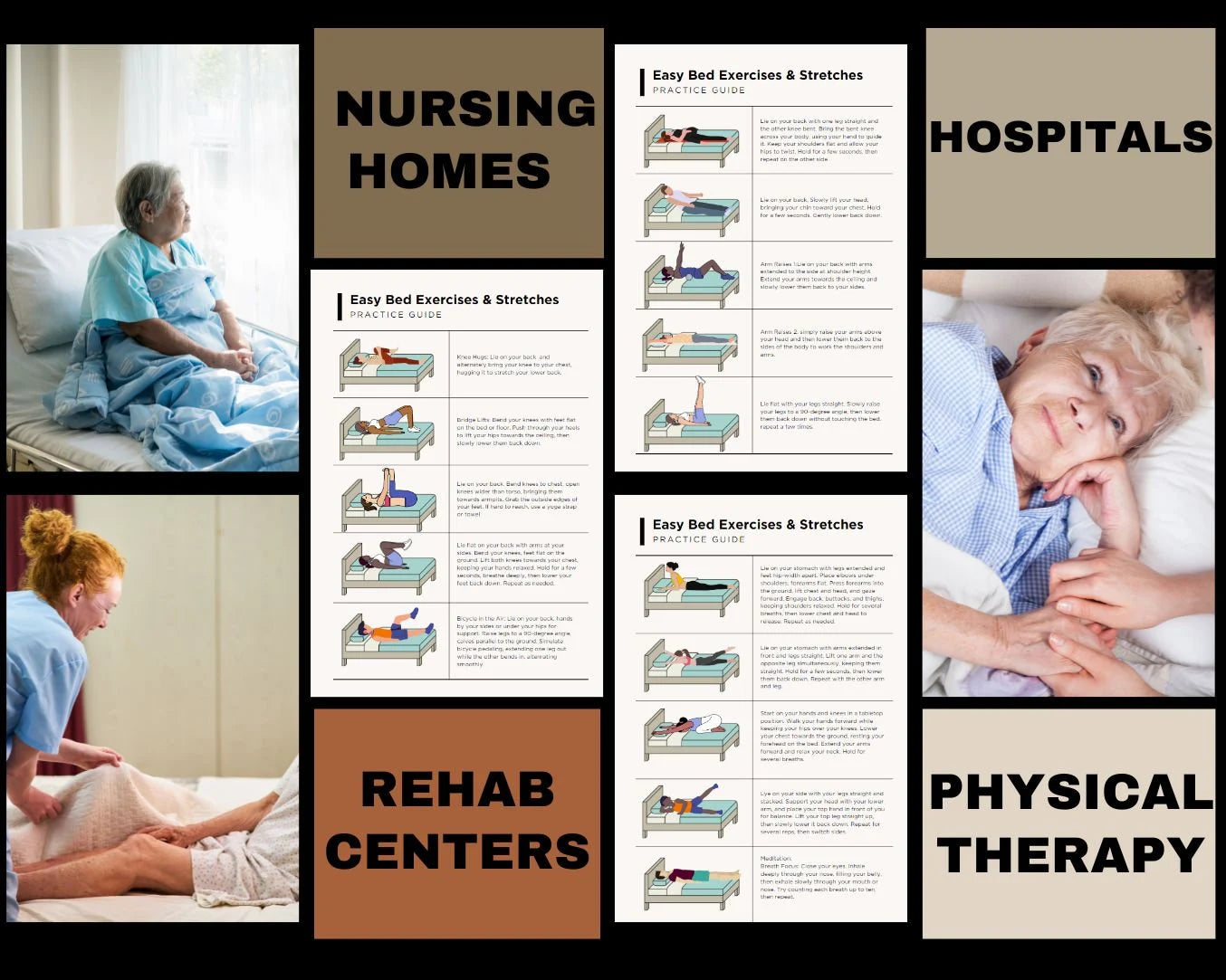 Bed Exercise Guide for Seniors Printable – Easy Bed Exercises and Stretches with Images & Instructions. yoga for elderly, physical therapy