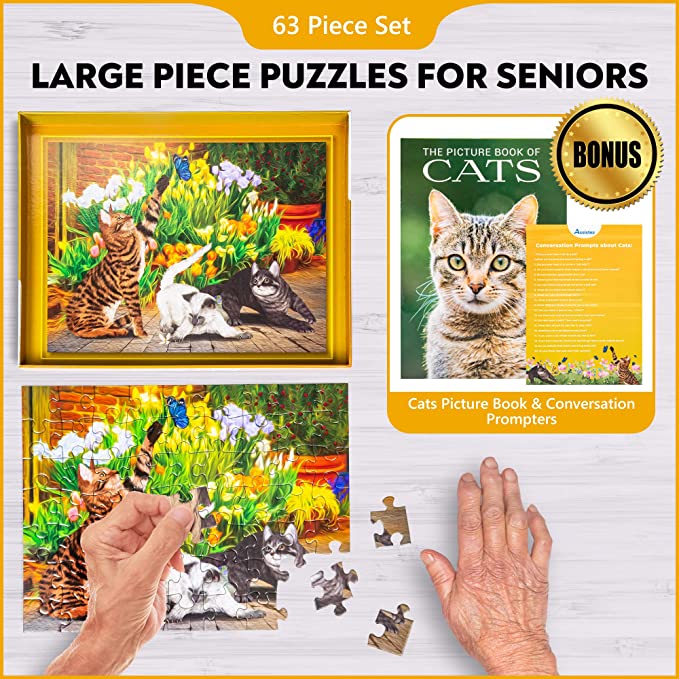 Dementia Puzzle 63 Large Pieces Jigsaw – Cats & Flowers