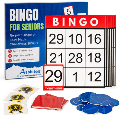 Assistex Large Text Bingo Games for Seniors – 11 Double Sided Board Games for Dementia Patients – Easy to Hold Alzheimer&