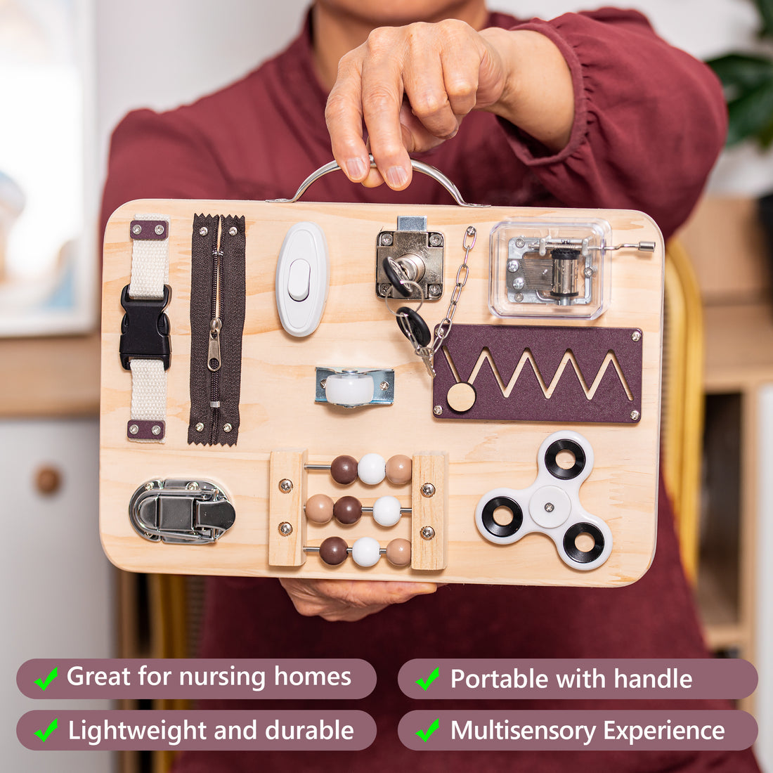 Wooden Fidget Busy Board for Adults with Dementia