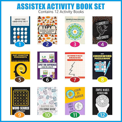 Assistex Large Print Activity Book Set for Seniors - Easy Activity Puzzle Book Set for Memory Loss - Fun and Engaging Word Puzzle Books for Dementia Patients and Elderly Adults