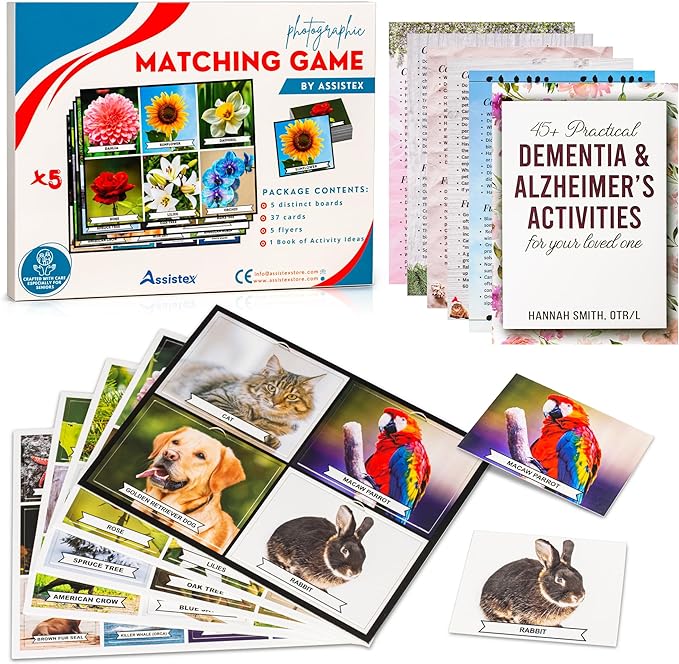 Assistex Matching Game Activity Board - Dementia Activities for Seniors - Memory Games for Adults with Alzheimers - Memory Loss and Alzheimers Activities - Matching Card Memory Games for Seniors