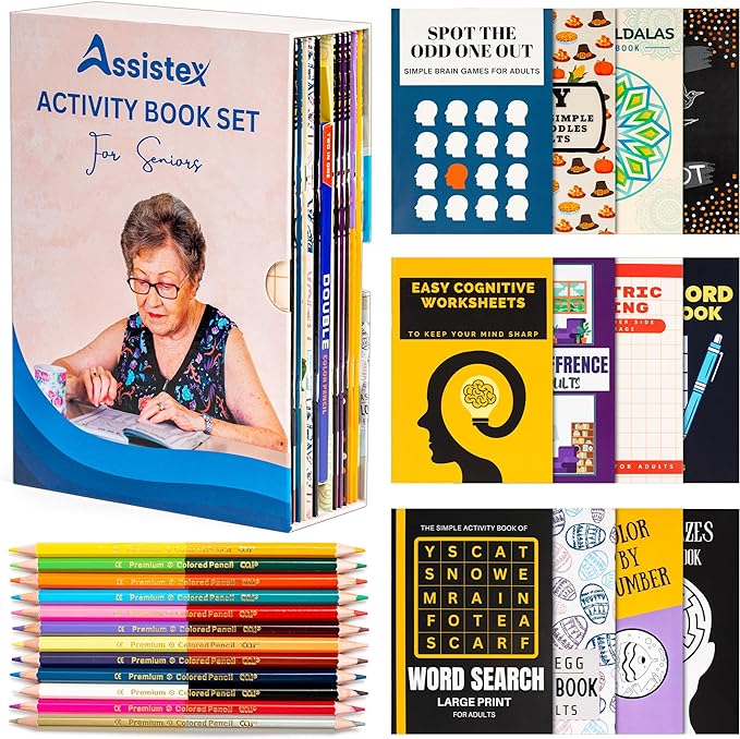 Assistex Large Print Activity Book Set for Seniors - Easy Activity Puzzle Book Set for Memory Loss - Fun and Engaging Word Puzzle Books for Dementia Patients and Elderly Adults