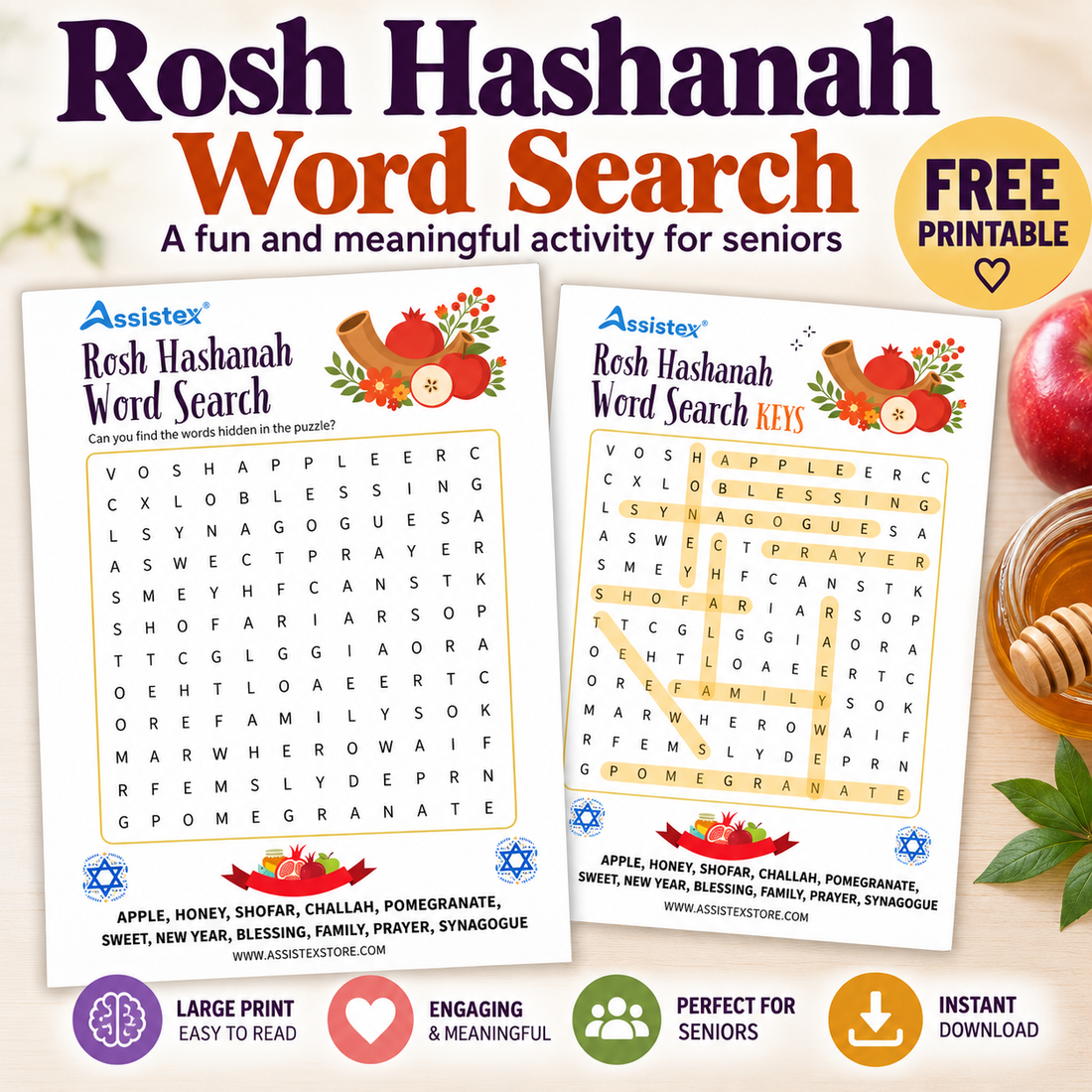 Large-print Rosh Hashanah word search
