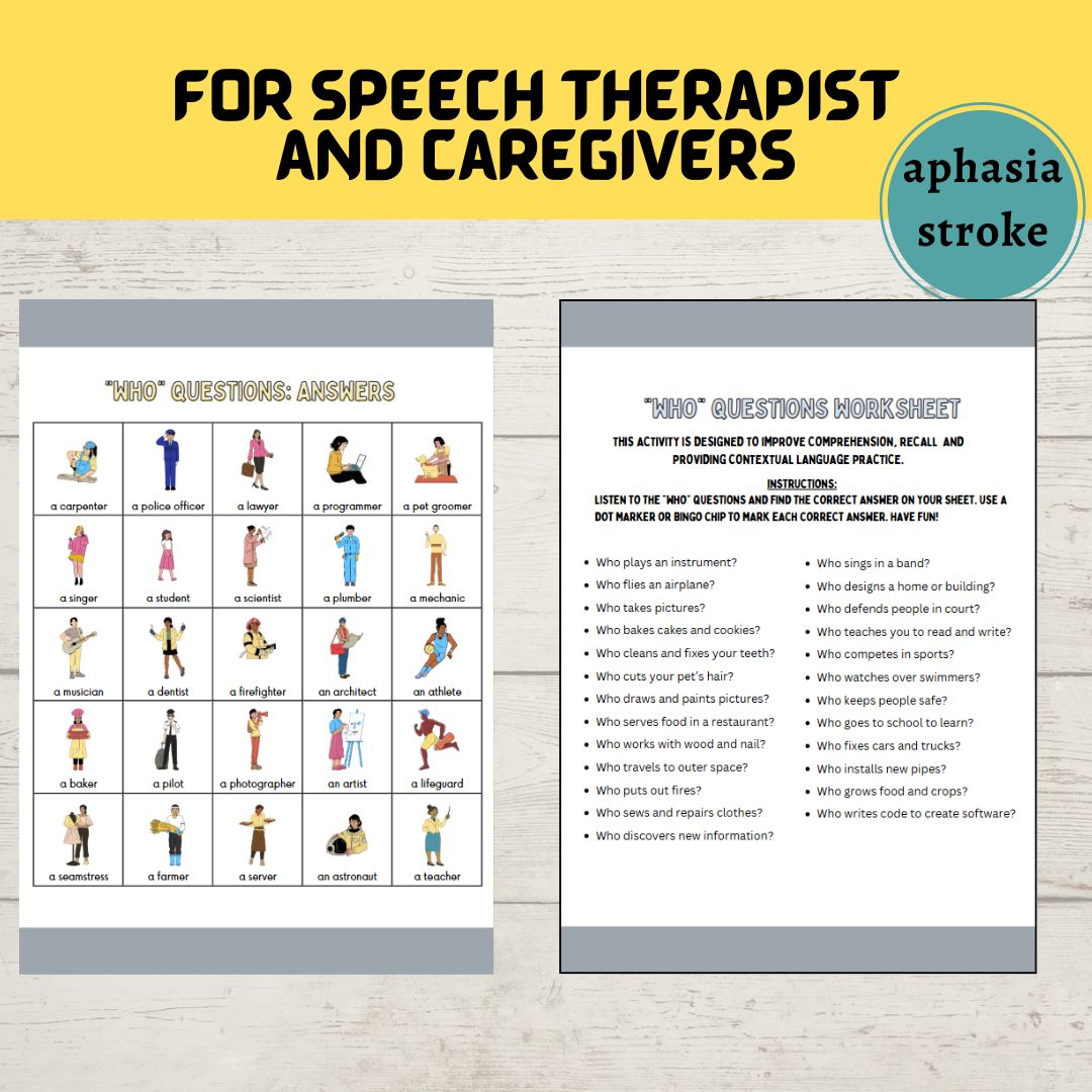 Aphasia Printable worksheets, Stroke rehab, semantic processing, Head Injury, Speech Therapy Tools, SLP, Dementia Activity, brain exercises