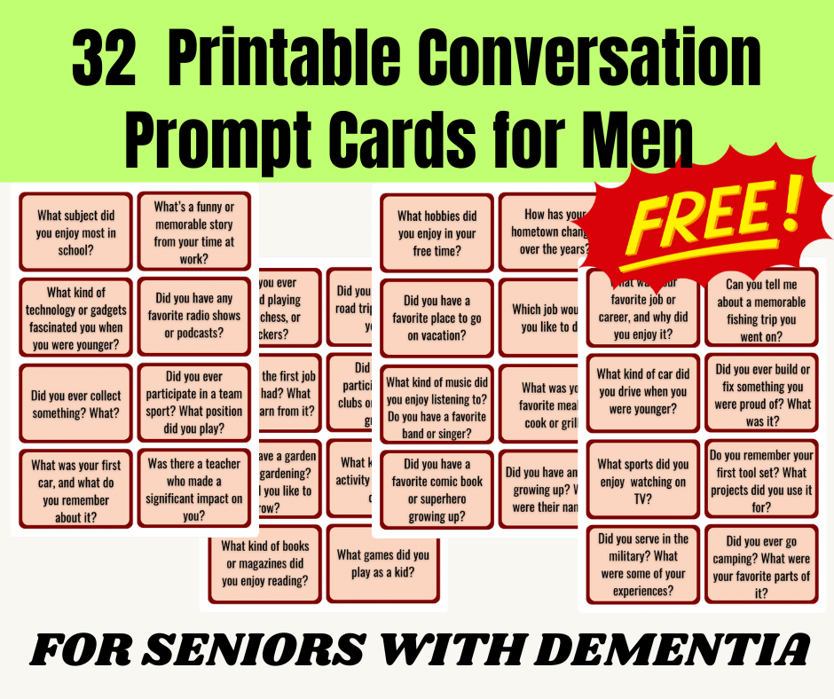 Conversation Starters for Men – Printable Card Game for Senior Gentlemen with Memory Loss