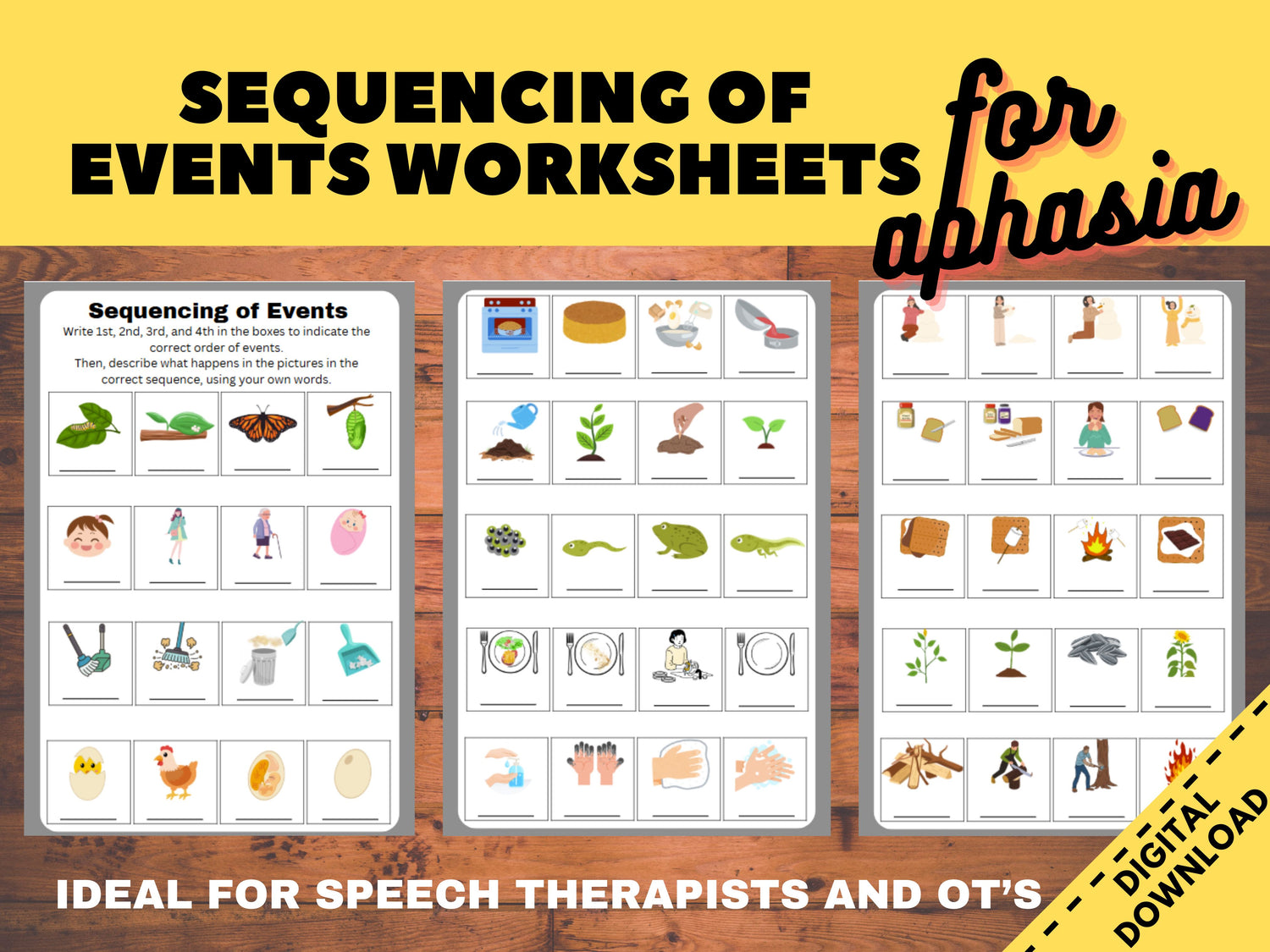 Sequencing of Events Printable Worksheets, Cognitive Memory Therapy for Stroke, Aphasia, and Cognitive Decline - SLP &amp; OT Tool for Seniors