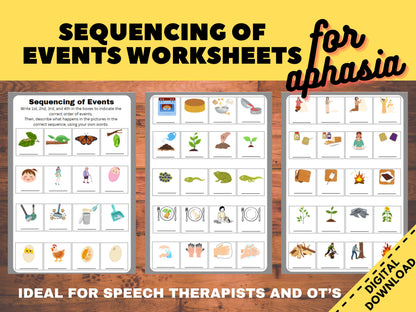 Sequencing of Events Printable Worksheets, Cognitive Memory Therapy for Stroke, Aphasia, and Cognitive Decline - SLP &amp; OT Tool for Seniors
