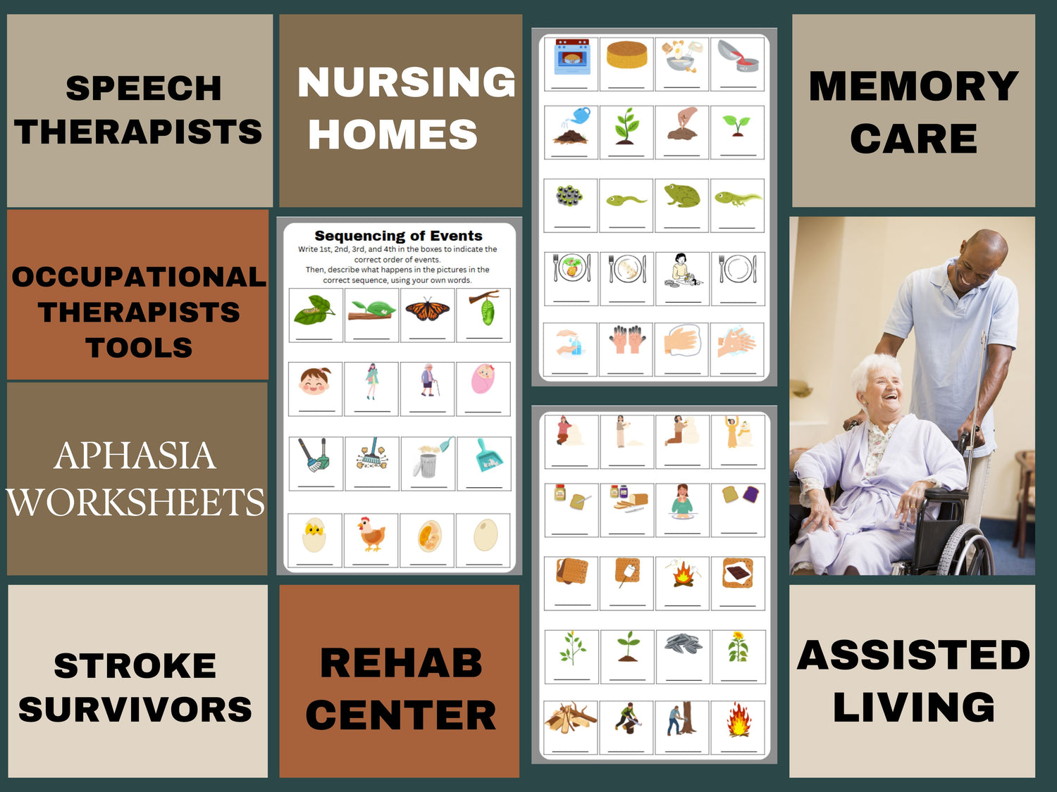 Sequencing of Events Printable Worksheets, Cognitive Memory Therapy for Stroke, Aphasia, and Cognitive Decline - SLP &amp; OT Tool for Seniors