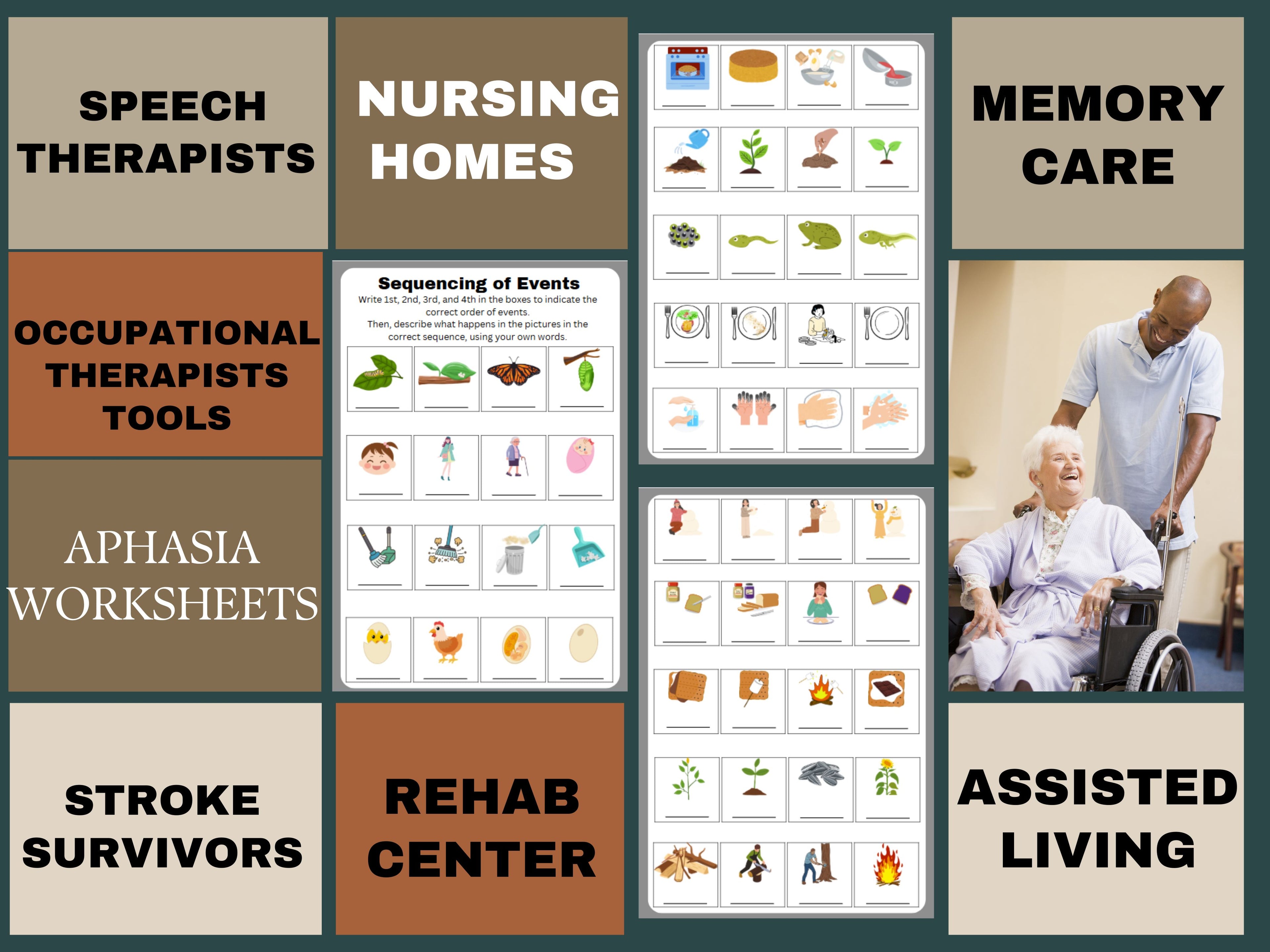 Sequencing of Events Printable Worksheets, Cognitive Memory Therapy for Stroke, Aphasia, and Cognitive Decline - SLP &amp; OT Tool for Seniors