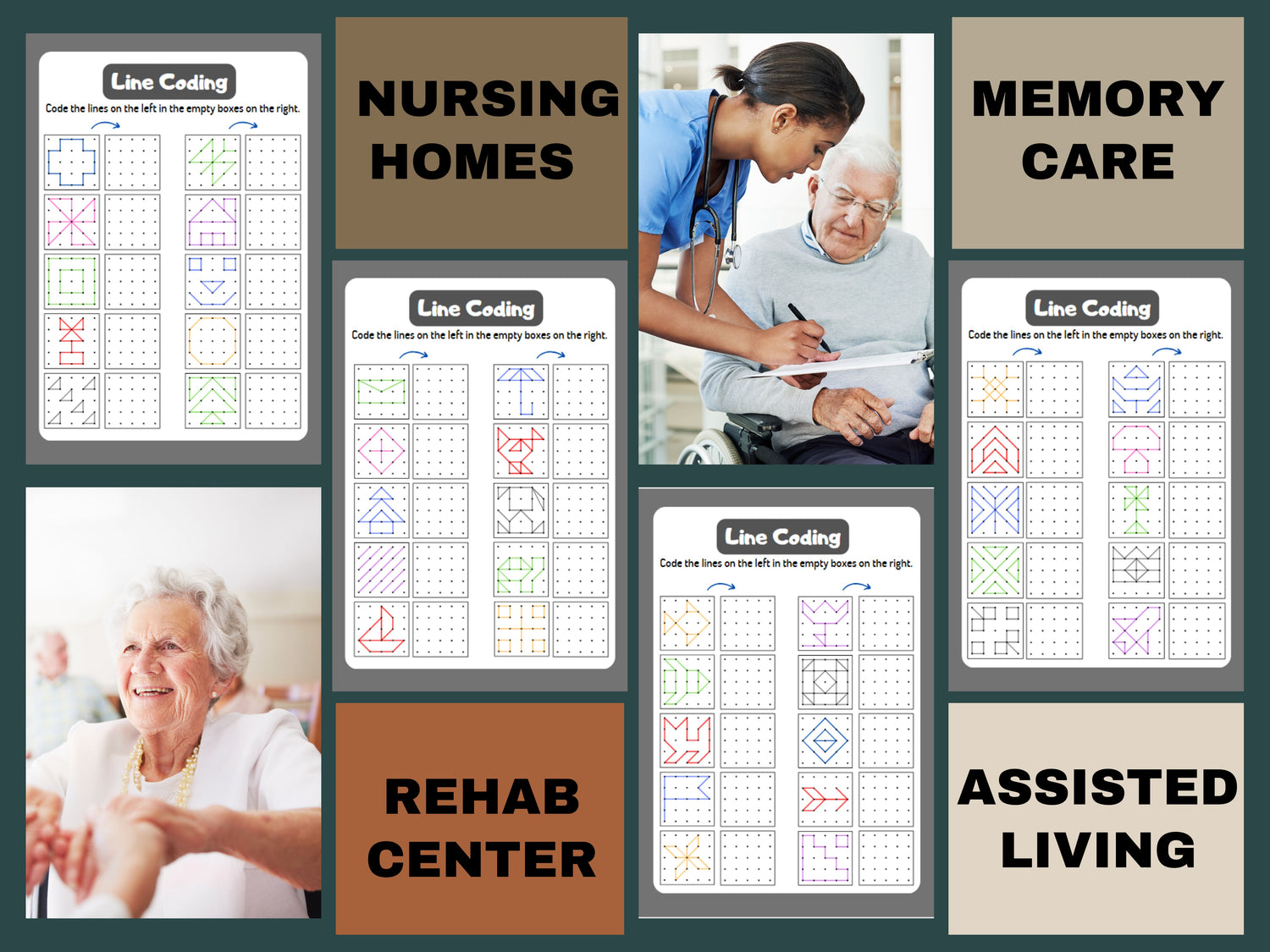 4 cognitive worksheets ,activity Seniors Large Print, Easy Worksheet, for elderly with Alzheimer’s, Dementia, Parkinson, Nursing Home game