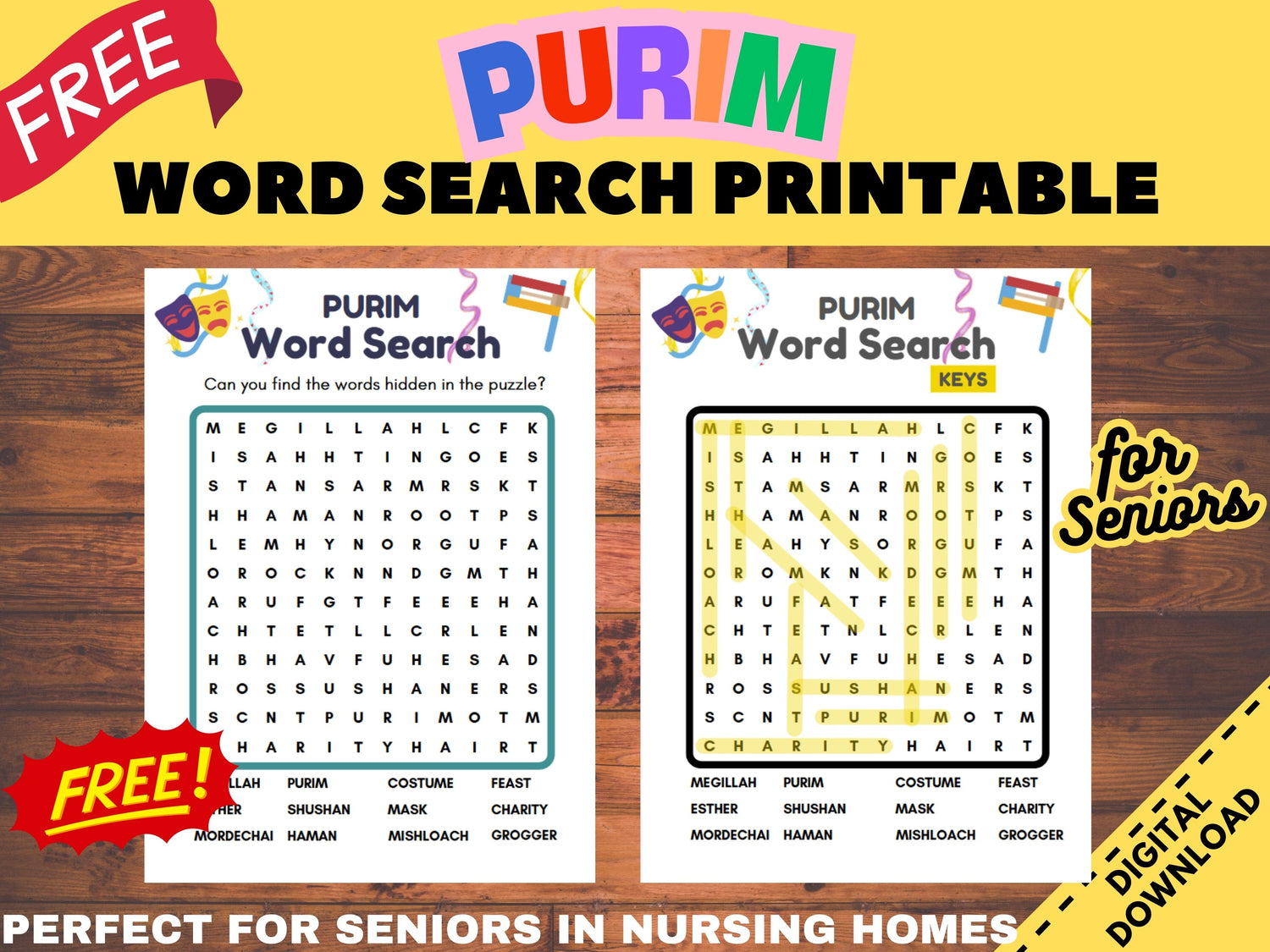 Purim Holiday Word Search – Fun &amp; Easy Activity for Seniors!