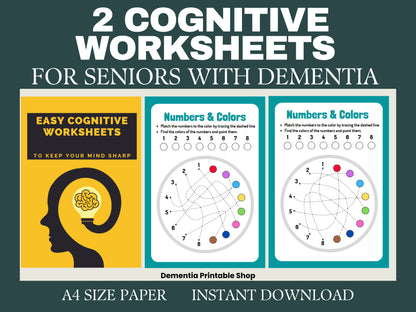 2 cognitive worksheets, activity for Seniors, Easy Worksheet, for elderly with Alzheimer’s, Dementia, brain exercise, Memory Loss, Parkinson