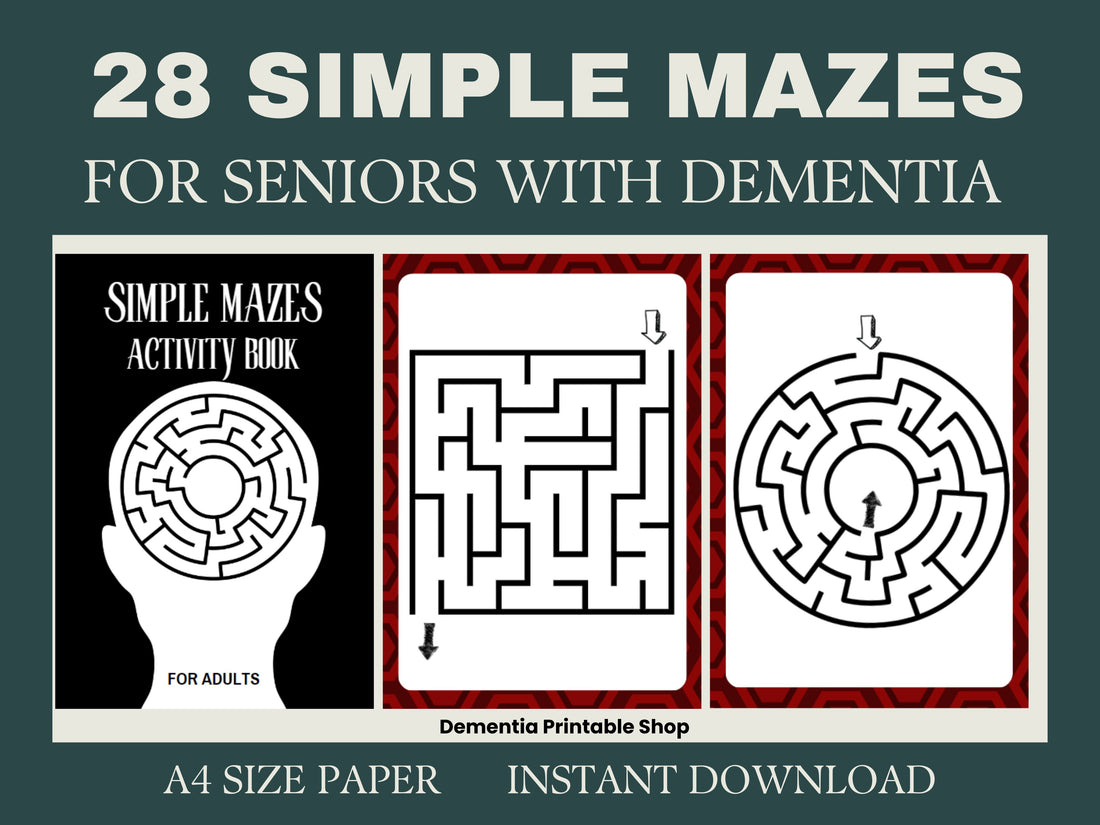 28 simple mazes, activity for Seniors Large Print, 28 Easy Worksheet, for elderly with Alzheimer’s, Dementia, Parkinson, Memory Loss, Stroke