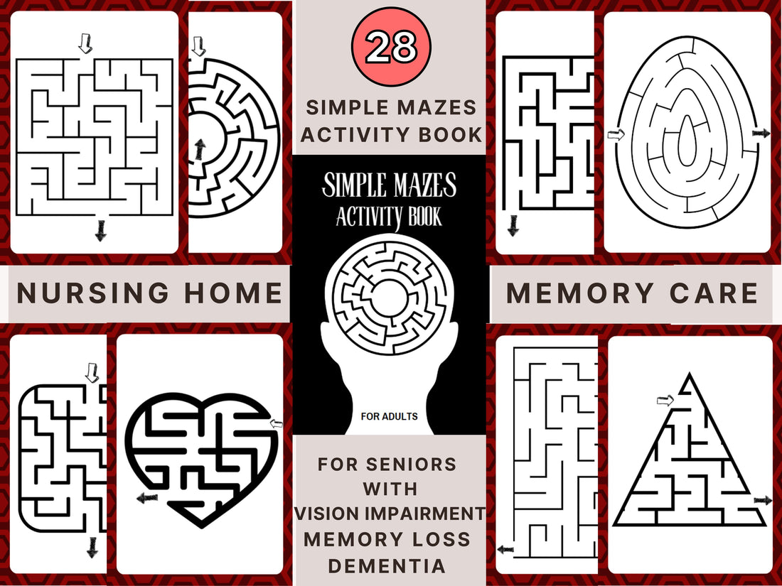 28 simple mazes, activity for Seniors Large Print, 28 Easy Worksheet, for elderly with Alzheimer’s, Dementia, Parkinson, Memory Loss, Stroke