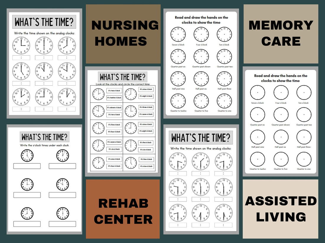 9 simple clock cognitive worksheets ,activity Seniors Large Print, Easy Worksheet, for elderly with Alzheimer’s, Dementia, Parkinson, Memory