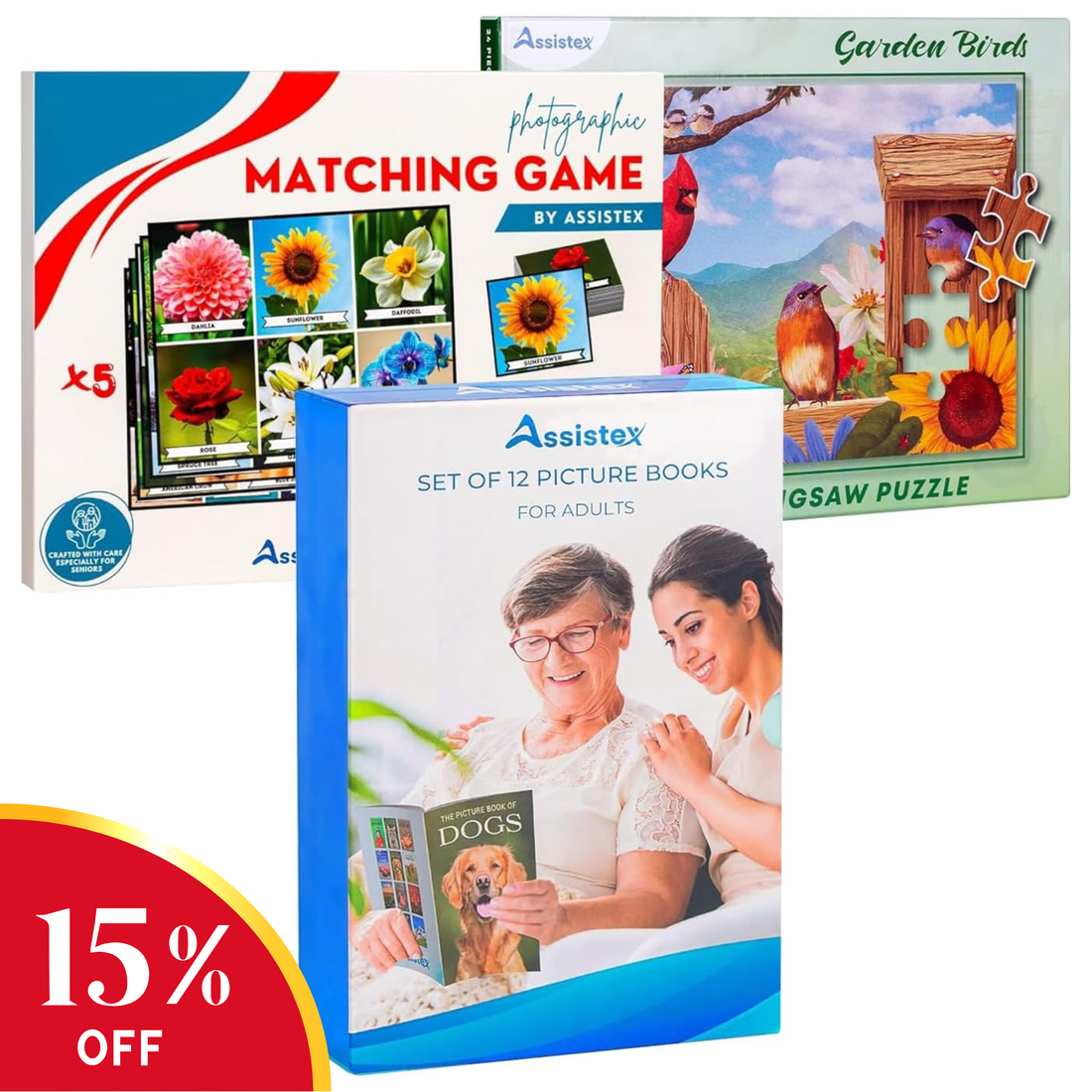 Engaging Mid Stage Dementia Activity Bundle – Picture Books + Matching Game + 24-Piece Puzzle