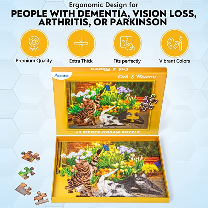 Dementia Puzzle 63 Large Pieces Jigsaw – Cats &amp; Flowers