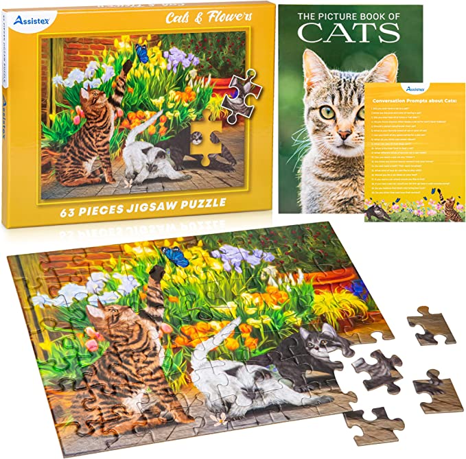 Dementia Puzzle 63 Large Pieces Jigsaw – Cats &amp; Flowers